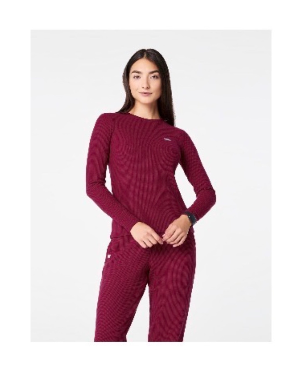 Figs Off-Shift Waffle Crewneck Тор deep cranberry xs